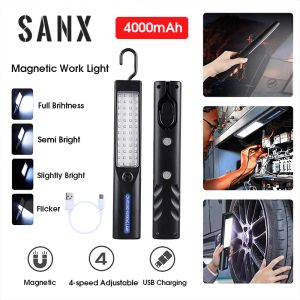 SANX LED Flashlight Rechargeable Work Light Hanging Hook Magnetic with Builtin Battery 4000mAh Portable Flashlight Camping Repair Torch