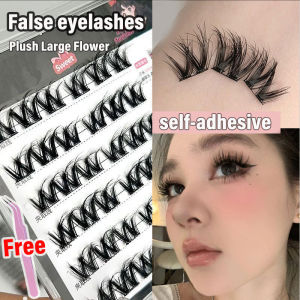 Dorisna Self Adhesive False Eyelashes 5D Thick Curling Fluffy Lashes Plush Large Flower Fake Eyelashes Segmented Reusable Lashes Extension