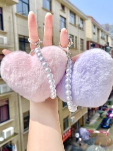 Creative Pearl Heart Stuffed Pendant Bag Keychain Exquisite Internet Celebrity Hanging Ornament Cute Heart Shape Heart Shaped Birthday Gift