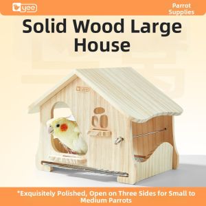 Yee | Seasonal Universal Parrot Nest Wooden House with Pull-out Stainless Steel Bottom Net for Play and Shelter