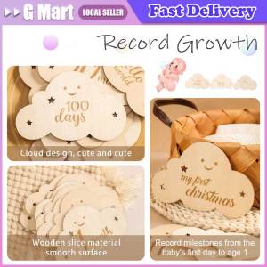 8PCS/set Wooden Baby Milestone Cards Cute Cloud Shape Milestone Memorial Monthly Newborn Photo Accessories Baby Commemorativenir HSQ-Baby-Monthly-Milestone