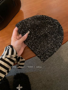 Casual Sequin Embellished Butterfly Knot Hat Womens Knit Hat Y2K Spicy Girl Style Face-Revealing Small Package Top Stacking Cap
