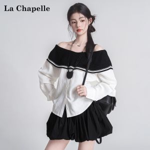 La Chapelle | Halter Off-Shoulder Design Blouse with Ruffles and Knit Panels