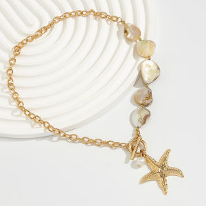 Exaggerated Starfish Shell Necklace Collarbone Chain Trendy Versatile High-End Necklace Women Vacation Fashion Jewelry