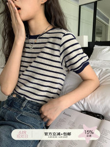 Hello Canon Short Sleeve Plaid Fluffy round Neck T-Shirt Women Summer New Style Short Length Shoulder Level Top