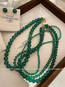 Natural Green Agate Beaded Necklace Womens Long Style water Pearl Lockbone Chain Jewelry Traditional Chinese New Style