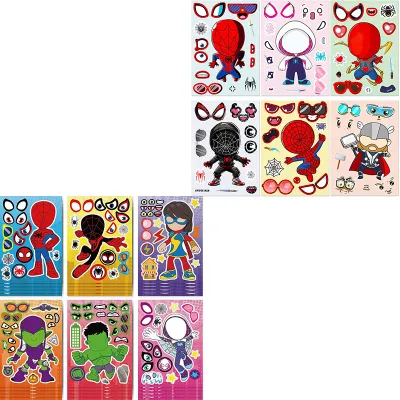 Spiderman Dress-Up Decal Stickers Cute Cartoon Childrens Educational Creative Fun Hero Character Puzzle Decoration Scrapbooking