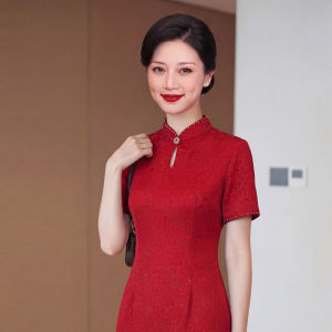 Wedding Banquet Elegant Red Retro Qipao