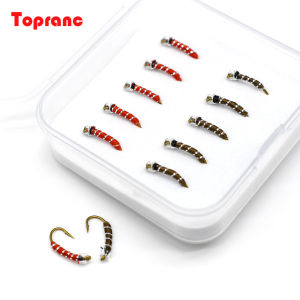 Topranc 10PCS 12# Zebra Midge Nymph Fly Emergers Fly Tying Hook Wet Fly Fishing Flies Trout Bluegill Panfish Fishing Lure Baits