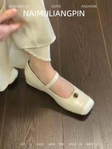 Naimu Liangpin Retro Camellia Mary Jane Shoes Low Heel French Style Flat Mouth Heightening Fashionable Womens Footwear
