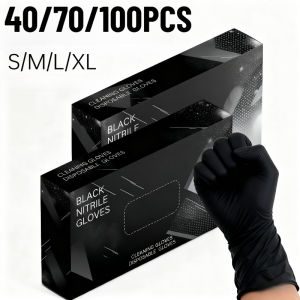 40/70/100PCS Disposable Black Nitrile Gloves Disposable Cleaning Gloves Household Kitchen Bedroom Essential Cleaning Tools