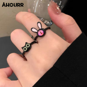 แหวนกระต่าย สีแดงสีดำตล กวินเทจ ผู้หญิง น่ารัก ปรับขนาด อุปกรณ์แฟชั่น การสวมกันเกาหลี