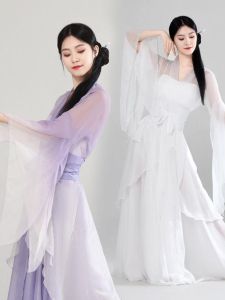 Thanh Lịch Cổ Điển Trang Phục Khiêu Vũ Nữ Bồng Bềnh Thướt Tha Áo Sơ Mi Tay Cổ Tích Khăn Choàng Ngoài Trang Phục Biểu Diễn Sân Khấu Phong Cách Trung Quốc