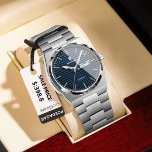 นาฬิกา POEDAGAR สำหรับผู้ชายหรูหราสแตนเลสสตีลผู้ชายนาฬิกากันน้ำวันที่สัปดาห์นาฬิกาข้อมือควอตซ์ธุรกิจแบบดั้งเดิม