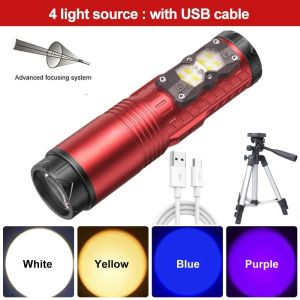 High Power Night Fishing Flashlight Type-C Rechargeable Zoomable Camping Lantern LED Torch 4 Color 10000mAh Searchlight