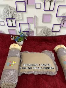 Bantal Set Untuk Bayi 2 Guling Boneka & 1 Bantal Kotak Warna Netral