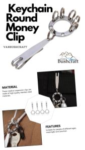 POCKET SUSPENSION CLIP & UFO BUCKLE KEYCHAIN KEY RING MONEY CLIP SET STAINLESS STEEL