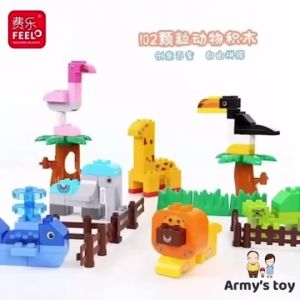 ของเล่นตัวต่อ FEELO ของเล่นเด็ก ตัวต่อสัตว์ ของเล่นเสริมพัฒนาการ ตัวต่อ โมเดลสัตว์ 102 ชิ้น ขนาดเดียวกับดูโปร