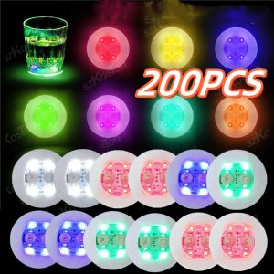 200 Pcs LED Coaster Luminous Bottle Stickers Colorful Lights 6cm Lamps for Bar KTV Wedding Party Cocktail Drink Cups Vase Decor
