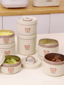 WORTHBUY | Hộp Cơm Trưa Bằng Thép Không Gỉ Cách Nhiệt Có Tay Cầm Và Nắp Hộp Cơm Tròn Dùng Được Trong Lò Vi Sóng Dành Cho Trẻ Em Và Người Lớn Hộp Đựng Thức Ăn Thân Thiện Với Môi Trường Cho Trường Học