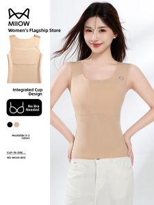 Miiow | Womens Ice Silk Strap Vest Base Layer Top Integrated Cup One-Piece Innerwear Outerwear Catman Foundation Liquid Makeup
