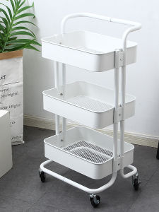 YiJia Carbon Steel Small Hand Truck for Home Beauty Salon Tattoo Nail Art Hairdressing Tools Storage Rack Snack Organizer