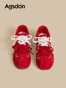 Agsdon Thick Bottom Ballet Casual Sports Shoes Womens 2025 New Autumn Red Shoes Ultra Fire Sporty Mesh Lined Fashion Sneakers