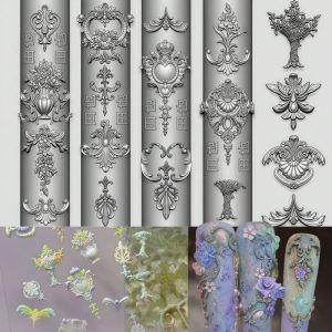 other | Artistic French Vine Floral Banquet European Court Style Rococo Flower Vine 3D Carving Nail Art Silicone Mold