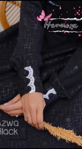 Gamis hermosa wolfis embos motif azwa hitam pekat-gamis hitam lebaran terbaru-gamis hitam syari