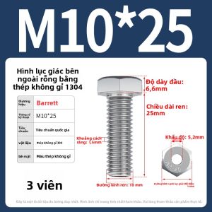 BAIRUITE | Ốc Lục Giác Hỗng Inox Có Lỗ Dây Qua