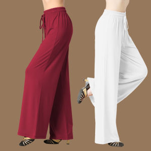 Quần Luyện Công Múa Quần Ống Rộng Khiêu Vũ Màu Trắng Cổ Điển Trang Phục Tập Luyện Hình Thể Ống Đứng Rộng Rãi Cạp Cao Vải Modal Nữ