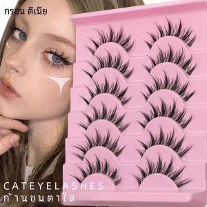 GROINNEYA Cat eye Lashes 5/6 คู่ Clear Band Lashes ธรรมชาติดู 6D Wispy Eyelashes False Lashes Eyelashs Extension