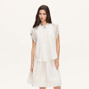 S·DEER | Bộ Hai Món Áo Blouse Thoáng Không Tay Thiết Kế Nếp Nhăn Thêu Mới Hè