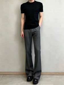 OUMULONG | Gray Flared Slim Pants for Men Summer Lightweight Drapey and Hip-Lifting