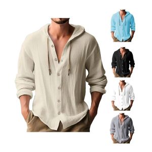 Mens Cotton Shirts Long Sleeve Hooded Cardigan T-shirt Mens Blouse Summer Autumn Sweatshirts Hawaiian Beach Shirts