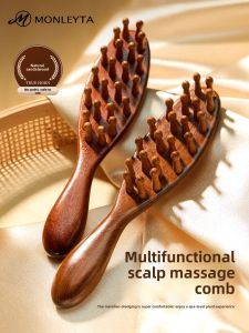MONLEYTA | Natural Golden Silk Sandalwood Head Massage Comb Meridian Unblocking Hair Health Care Shampoo Anti-Hair Loss Scalp Treatment