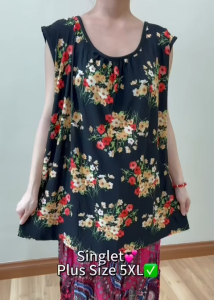 Baju Batik Singlet Size Besar 5XL/Singlet Wanita Bunga/Singlet Ibu Nenek/Women Singlet Plus Size/Kain Sejuk/Tank Tops
