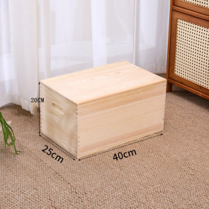 กล่องเก็บของทรงสี่เหลี่ยมจัตุรัสขนาดใหญ่ทำจากไม้แท้พร้อมฝาครอบ กล่องเก็บของสำหรับใช้ในบ้าน กล่องใส่ของเล่น กล่องใส่เสื้อผ้า