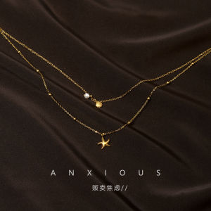 Double Layer Shell Pearl Necklace Womens Style 2025 New Lockbone Chain Holiday Beach Accessory Titanium Steel Fashion Jewelry