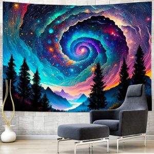 VIKAMA Nhật Bản Retro Tấm Thảm Núi Biển Thác Nước Bầu Trời Đầy Sao Phong Cảnh Treo Tường Cho Phòng Ngủ Phòng Khách Trang Trí Nhà Polyester