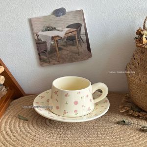 Floral French Style Ceramic Coffee Cup and Saucer Set