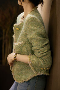 DANTING | Elegant Green Womens Blazer Coarse Tweed Jacket