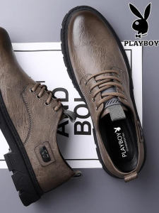 Playboy Mens Low-Top Casual Shoes Anti-Slip Wear-Resistant Outdoor Work Shoes Fashionable Retro Style Leisure Footwear