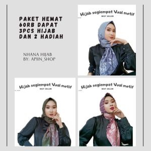 PAKET HEMAT DAPAT 3pcs HIJAB SEGIEMPAT MOTIF DAN 2 HADIAH