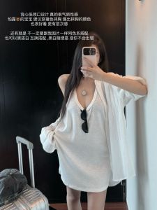 Áo Sơ Mi Chống Nắng Cổ Chữ V Rộng Rãi Váy Vest Trắng Mùa Hè Trang Phục Hai Mảnh Thoải Mái Chất Liệu Khác Áo Chui Đầu Dài Tay