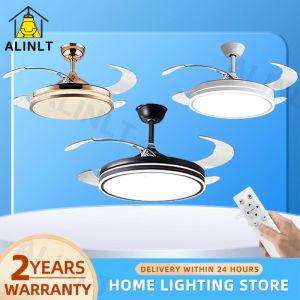 Ceiling Fan Light Modern Tri Color 6 Speed Chandelier Fan With Light 42/48 Inch Retractable Invisible LED Ceiling Lamp Remote Control For Living Bedroom ALINLT