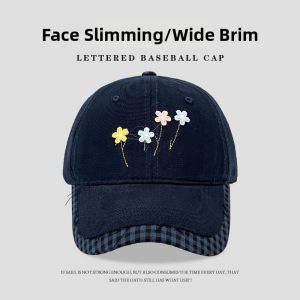 BAOYINFEI | Pink Plaid Flower Design Wide Brim Hat for Large Faces