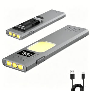 Portable Magnetic Flashlight with ClipUltra-Slim LED Work Light USB-C Rechargeable 4 Light Modes with Red Warning Light