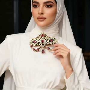 Arabic Colorful Brooch Crystal Pendant For Women Morocco Bridal Caftan Pins Hollow-out Tassel Design
