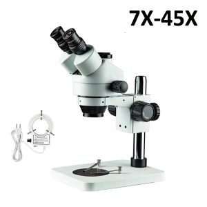 KUAIQU กล้องจุลทรรศน์อุตสาหกรรมกล้องจุลทรรศน์สามตากล้องจุลทรรศน์อุตสาหกรรมกล้องจุลทรรศน์7X-45X + แหวนไฟ LED + ช่องมองภาพ10X/20X และวิดีโอกล้องจุลทรรศน์สำหรับเทปกาวสำหรับซ่อมโทรศัพท์โบราณ